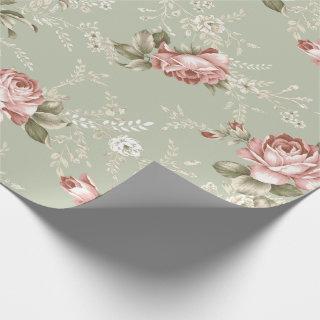 Romantic Blush Pink Roses - Sage Green Background