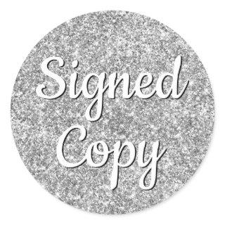 Romantic Faux Silver Glitter Photo Signed Copy Classic Round Sticker