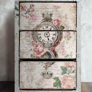 Romantic French Roses, Clock & Filigree Decoupage Tissue Paper