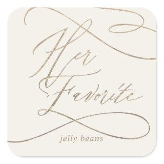 Romantic Gold Calligraphy Ivory Her Favorite Favor Square Sticker
