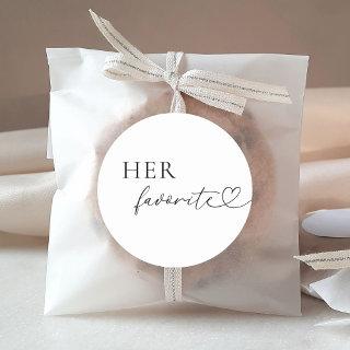 Romantic Heart Script Her Favorite Wedding Favor   Classic Round Sticker