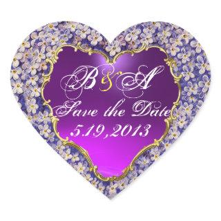 ROMANTIC LILAC HEART MONOGRAM Save the Date Heart Sticker
