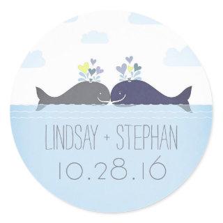 Romantic Ocean Whale Couple Wedding Classic Round Sticker
