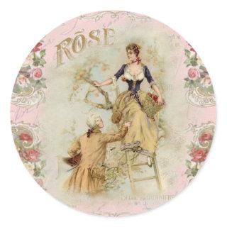 Romantic Paris Lovers pink shabbychic Classic Round Sticker