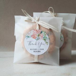 Romantic Peony Flowers Thank You Wedding Favor Classic Round Sticker