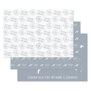 Romantic Travel Theme Passport Stamp Map Blue  Sheets