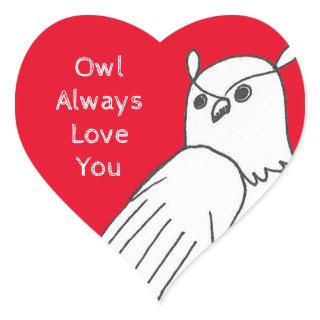 Romantic Valentine's Red White Owl Heart Sticker