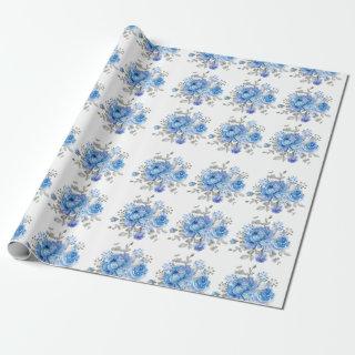 Romantic Vintage Roses-Blue on wapping paper