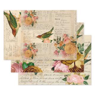 Romantic Vintage songbird with blush & gold roses   Sheets