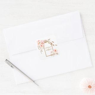 Romantic Watercolor Pink Blush Gold Roses  Square Sticker
