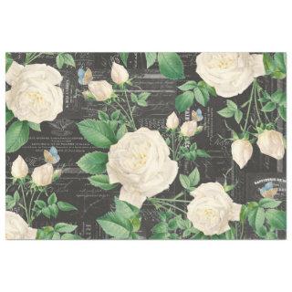 Romantic White Rose Ephemera Collage Tissue Paper