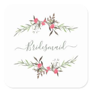 Romantic Wreath in Multicolored Tones Bridesmaids Square Sticker