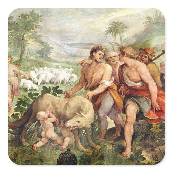 Romulus suckled by the she-wolf square sticker