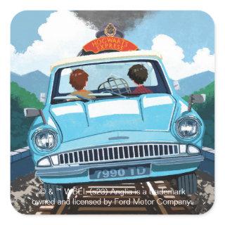 Ron & HARRY POTTER™ in Flying Car to HOGWARTS™ Square Sticker