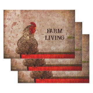 Rooster Vintage Antique Red Brown Texture Farm  Sheets