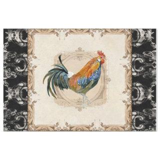 Rooster Vintage French Black Damask Decoupage Tissue Paper