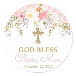 Rose Garden Girl God Bless Baptism Favor Stickers