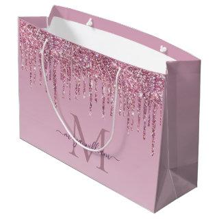 Rose Glitter Drips Personalized Monogram And Name Large Gift Bag