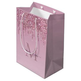 Rose Glitter Drips Personalized Monogram And Name Medium Gift Bag