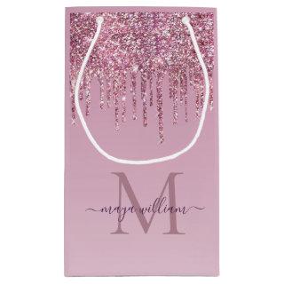Rose Glitter Drips Personalized Monogram And Name Small Gift Bag