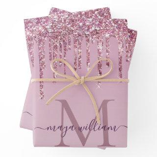 Rose Glitter Drips Personalized Monogram And Name  Sheets