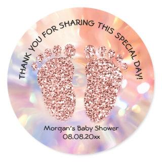 Rose Glitter Feet Baby Shower Favor Thank Holograp Classic Round Sticker