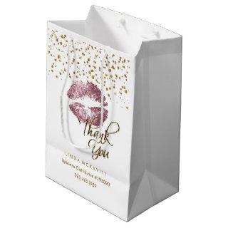 Rose Glitter Lipstick on White - Thank You Medium Gift Bag