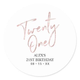 Rose gold 21st Birthday Party Favor Thank you Classic Round Sticker