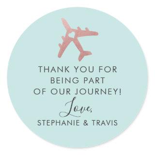 Rose Gold Airplane Travel Theme Favor Classic Round Sticker