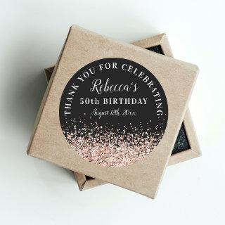 Rose Gold and Black 50th Birthday Thank You Favor Classic Round Sticker