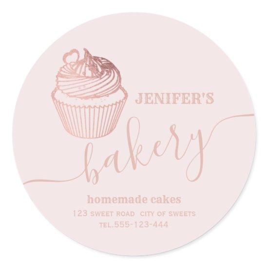 Rose gold bakery Homemade cupcakes and sweets Classic Round Sticker
