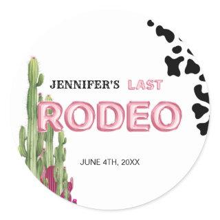 Rose gold Balloon font Cowgirl bachelorette party Classic Round Sticker