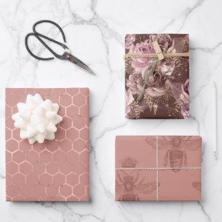 Rose Gold Bees and Floral  Sheets