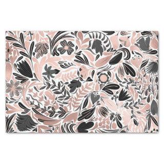 Rose Gold Black Floral Leaf Illustration Pattern Tissue Paper