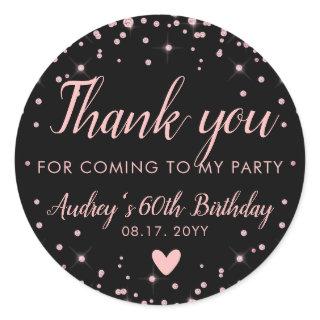 Rose Gold Black Thank You For Coming To My Party Classic Round Sticker