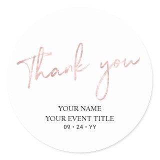 Rose Gold Brush Script Birthday Party Thank you Classic Round Sticker