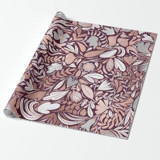 Rose Gold Burgundy Floral Illustration Pattern