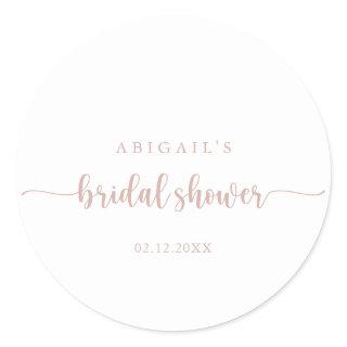 Rose Gold Calligraphy Bridal Shower Favor   Classic Round Sticker