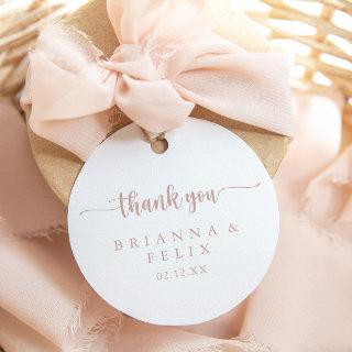 Rose Gold Calligraphy Thank You Wedding Favor   Classic Round Sticker