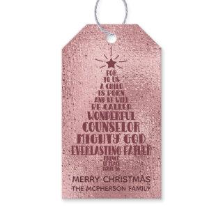 Rose Gold Christian Christmas Scripture - Add Name Gift Tags