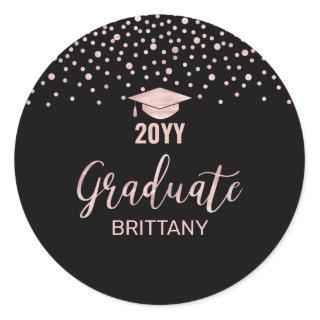 Rose Gold Confetti Class of Graduation Party Favor Classic Round Sticker