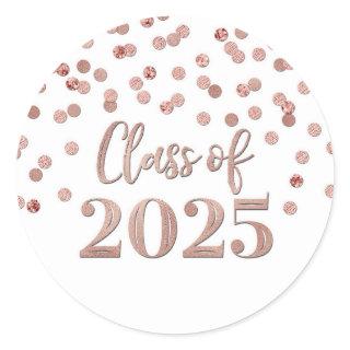 Rose Gold Confetti Graduation 2025 Classic Round Sticker