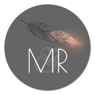 Rose Gold Dipped Feather Glitter Wedding Classic Round Sticker