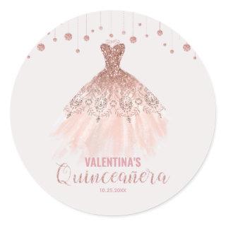 Rose Gold Dress Quinceañera 15th Birthday Favor Classic Round Sticker