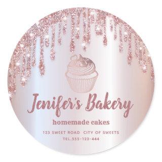 Rose gold drips Homemade cupcakes and sweets Class Classic Round Sticker