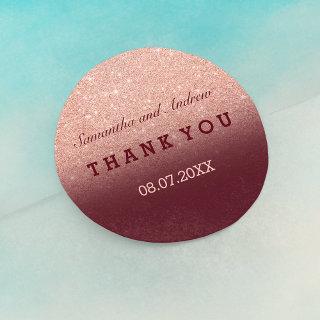 Rose gold faux glitter burgundy ombre Thank you Classic Round Sticker
