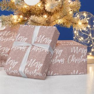 Rose Gold Faux Glitter Merry Christmas Calligraphy
