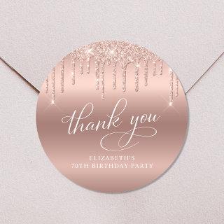 Rose Gold Glitter 75th Birthday Party Thank You Classic Round Sticker