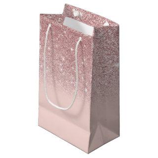 Rose Gold Glitter Blush Pink Ombre Small Gift Bag
