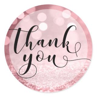 Rose Gold Glitter Bokeh & Typography Thank You 3 Classic Round Sticker